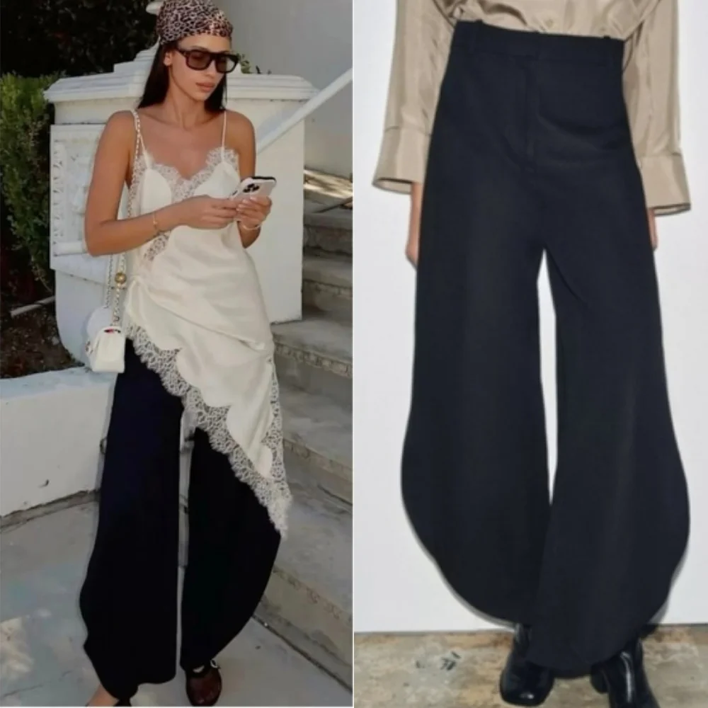 ZARA WIDE LEG PANTS WITH VENTS Black